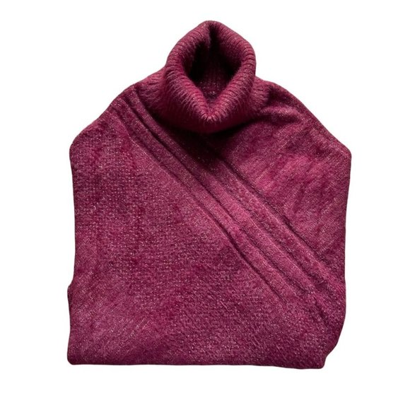 WOMENS WINE LUREX KNITTED TURTLENECK PONCHO - OS - Picture 3 of 5